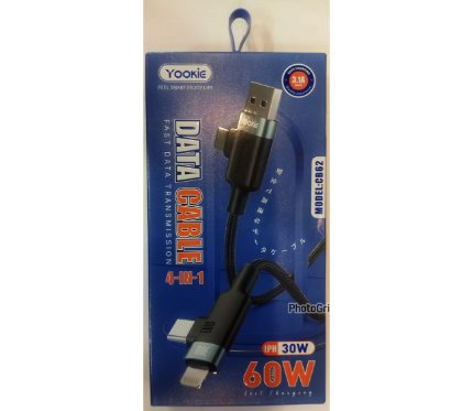 Chargers + Cables Yookie Fast Charging Data Cable CB62 4 in 1 60W Black